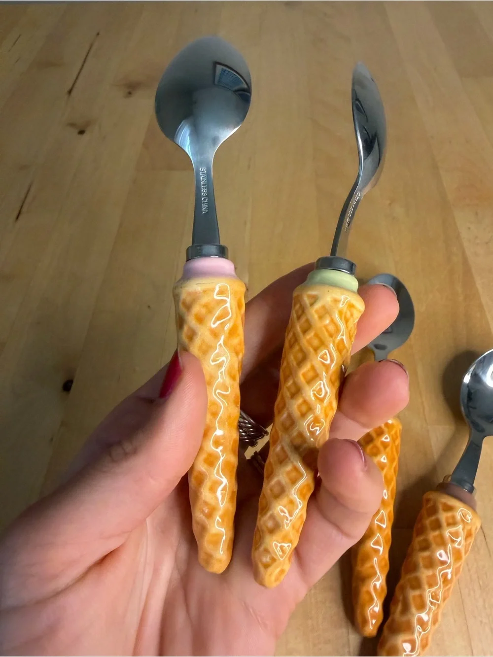 Ice Cream Cone Handle Dessert Spoons - Set of 4